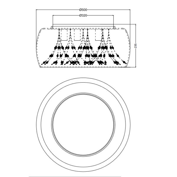 Plafón de techo negro vidrio ahumado varias luces 28W medidas producto