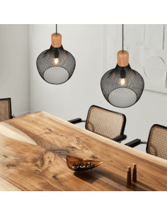 Plafonnier suspendu grille en métal noir 1xE27 | leonleds 2