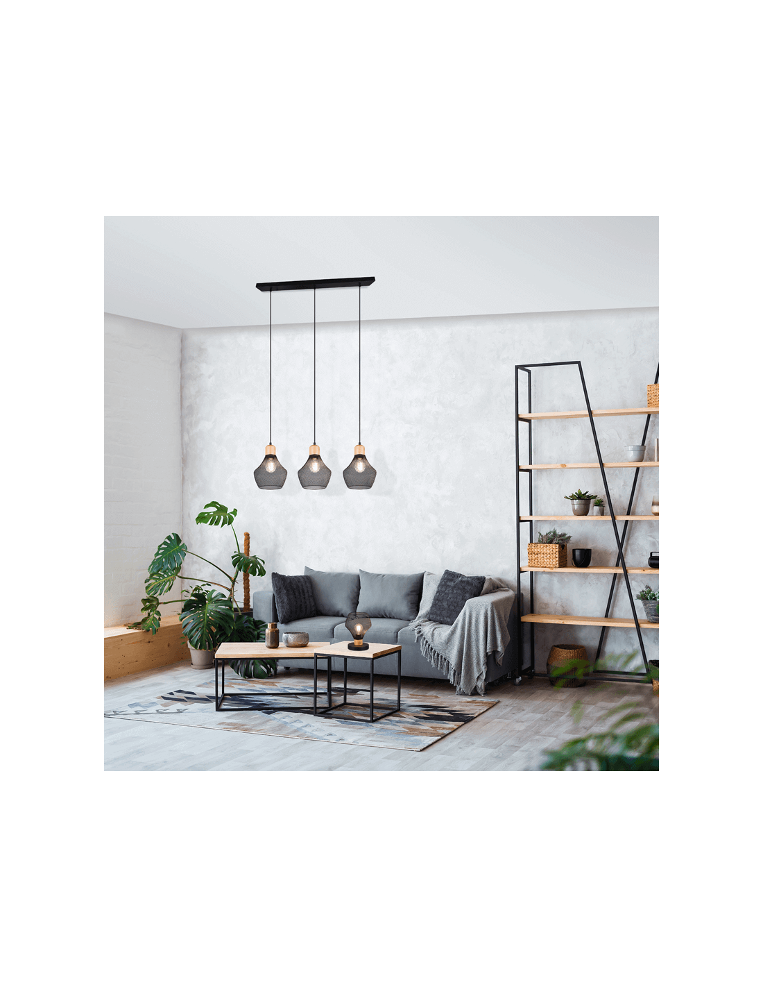 Luminária de teto pendente em malha de metal preto Valeria 3xE27 40W leonleds