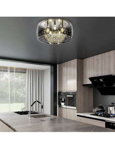 Plafon preto de vidro fumê 5 luzes 28W em uma cozinha