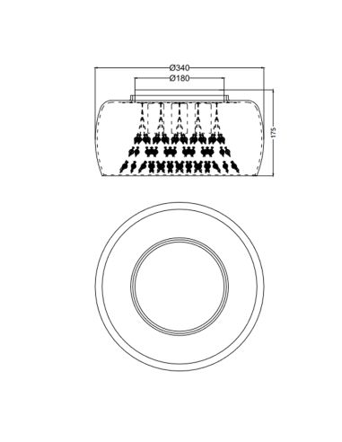 Plafón de techo negro vidrio ahumado 5 luces 28W medidas producto