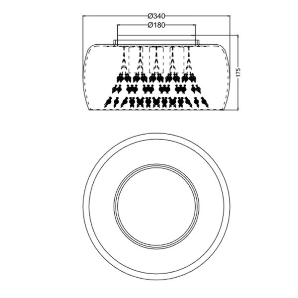 Plafón de techo negro vidrio ahumado 5 luces 28W medidas producto