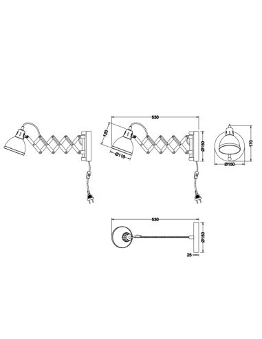 Aplique metálico Scissor 1XE14 de Trio Medidas| LeonLeds.com