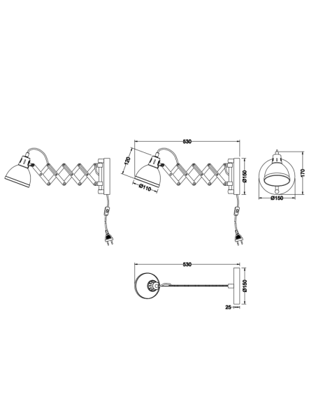 Aplique metálico Scissor 1XE14 de Trio Medidas| LeonLeds.com