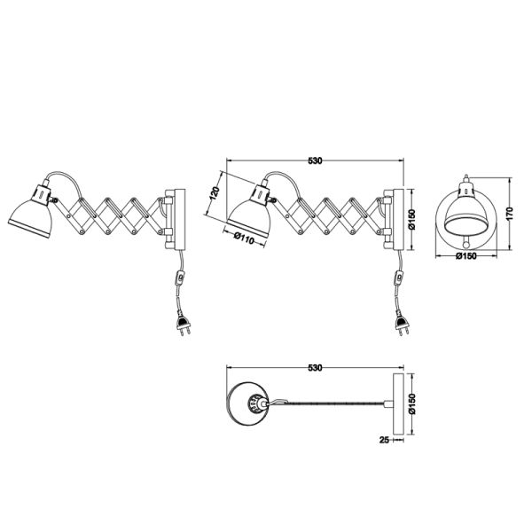 Aplique metálico Scissor 1XE14 de Trio Medidas| LeonLeds.com