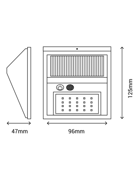 Aplique Led solar con sensor de movimiento de Sulion Medidas | LeonLeds.com