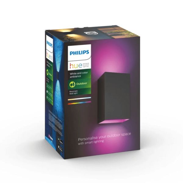 Aplique pared LED exterior Resonate negro 8W Philips Hue caja producto