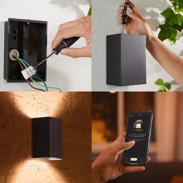 Aplique pared LED exterior Resonate negro 8W Philips Hue contenido producto