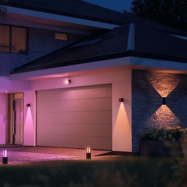 Aplique pared LED exterior Resonate Downward negro luz rosa exterior