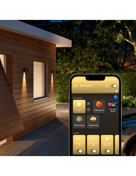 Luz de parede LED para exterior Black Resonate Downward com controle de aplicativo