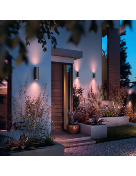 Aplique pared LED inteligente Appear negro Philips Hue luz cálida en exterior