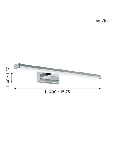 Aplique LED cromado para espejo de baño IP44 Pandella 1 Eglo 40cm Medidas| LeonLeds