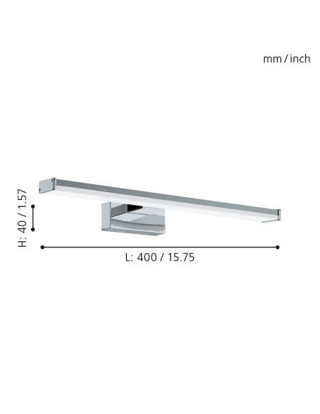 Aplique LED cromado para espejo de baño IP44 Pandella 1 Eglo 40cm Medidas| LeonLeds