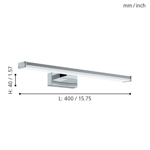 Aplique LED cromado para espejo de baño IP44 Pandella 1 Eglo 40cm Medidas| LeonLeds