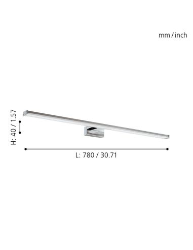 Aplique LED cromado para espelho de banheiro IP44 Pandella 1 Eglo 78cm Ambiente| leonleds