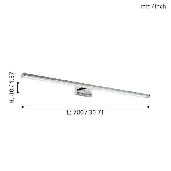 Aplique LED cromado para espelho de banheiro IP44 Pandella 1 Eglo 78cm Ambiente| leonleds
