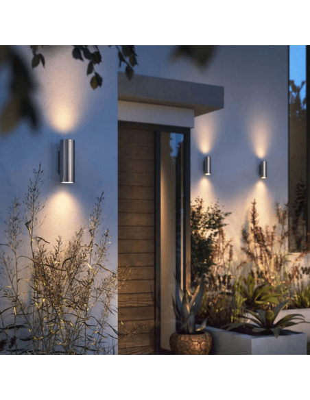 Aplique de pared LED exterior inteligente Appear aluminio encendido en el exterior