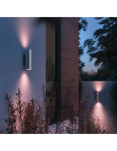 Aplique de pared LED exterior inteligente Appear aluminio luz rosa en el exterior