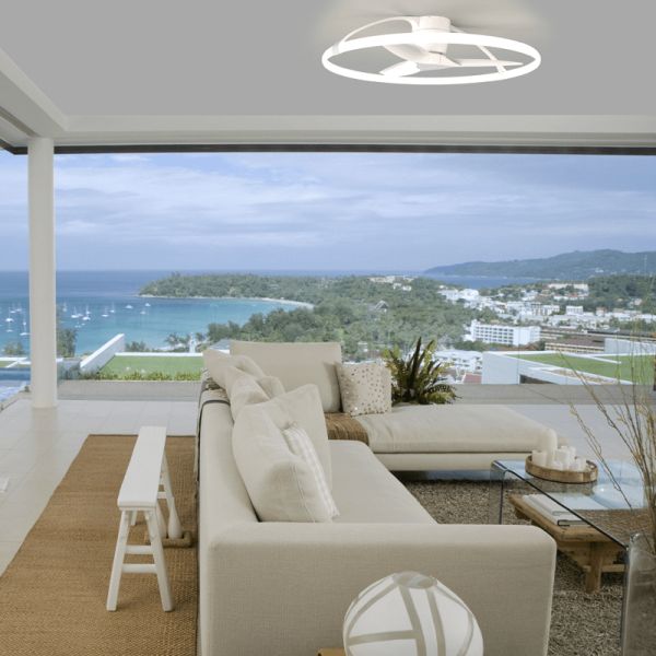 Ventilador de techo LED potente y silencioso Blanco Nepal Mantra Ambiente | LeonLeds