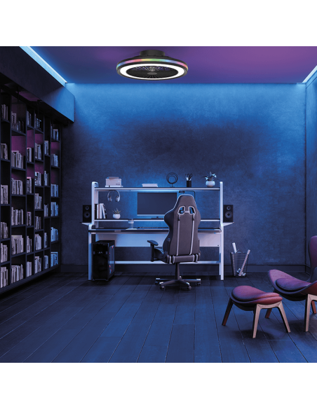 Ventilador con luz LED RGB redondo Gamer negro grande ambiente