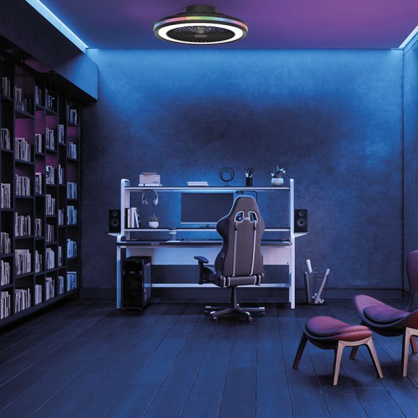 Ventilador con luz LED RGB redondo Gamer negro grande ambiente