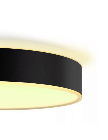 Plafón techo LED inteligente mediano Enrave negro detalle luz encendida
