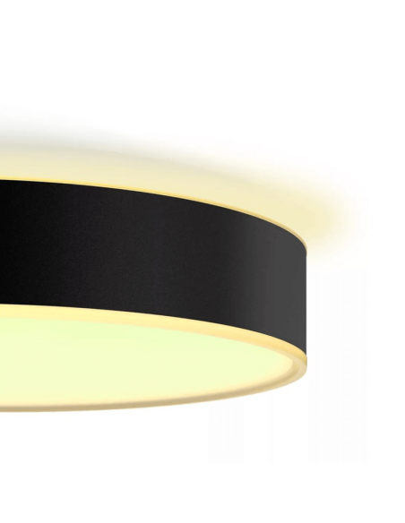 Plafón techo LED inteligente mediano Enrave negro detalle luz encendida