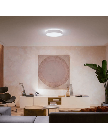 Grand plafonnier LED intelligent Enrave blanc 33,5W lumière blanche photo ambiante