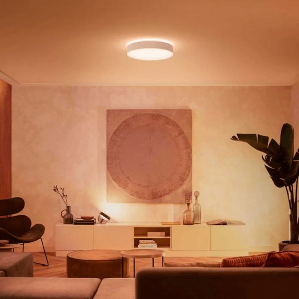 Plafón techo LED inteligente grande Enrave blanco 33,5W foto ambiente luz blanca cálida