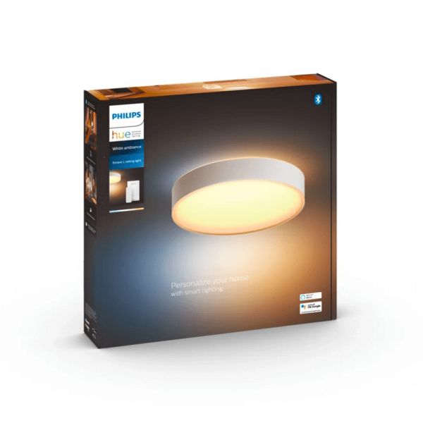 Grande lâmpada de teto LED inteligente Enrave caixa de produto branca de 33,5 W
