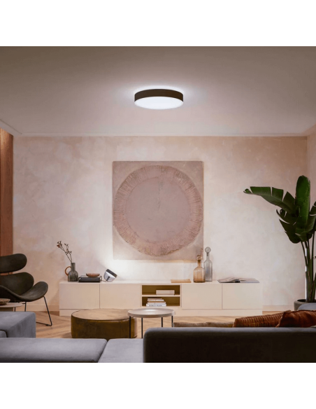 Plafón techo LED inteligente grande Enrave negro 33,5W IP20 foto ambiente