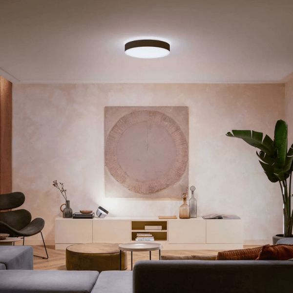 Plafón techo LED inteligente grande Enrave negro 33,5W IP20 foto ambiente