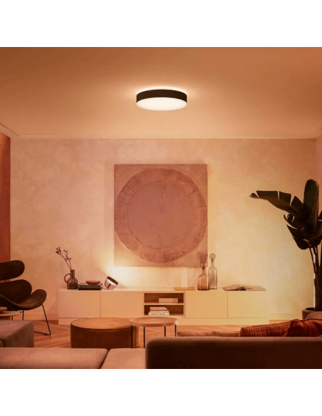 Plafón techo LED inteligente grande Enrave negro 33,5W IP20 foto ambiente luz cálida