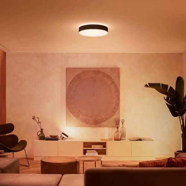 Plafón techo LED inteligente grande Enrave negro 33,5W IP20 foto ambiente luz cálida