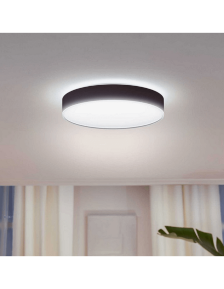 Plafón techo LED inteligente grande Enrave negro 33,5W IP20 foto ambiente luz encendida
