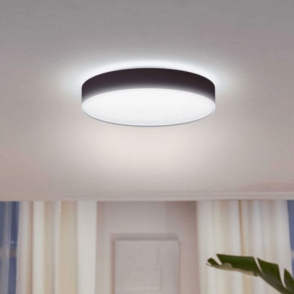 Plafón techo LED inteligente grande Enrave negro 33,5W IP20 foto ambiente luz encendida
