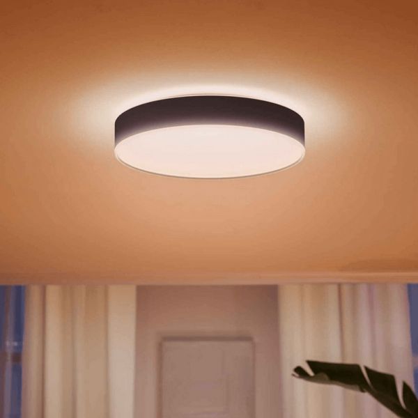Plafón techo LED inteligente grande Enrave negro 33,5W IP20 foto ambiente luz blanca cálida