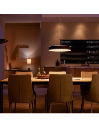 Plafonnier LED intelligent Enrave noir 33,5W lumière photo d'ambiance allumée