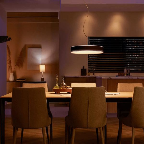 Plafonnier LED intelligent Enrave noir 33,5W lumière photo d'ambiance allumée