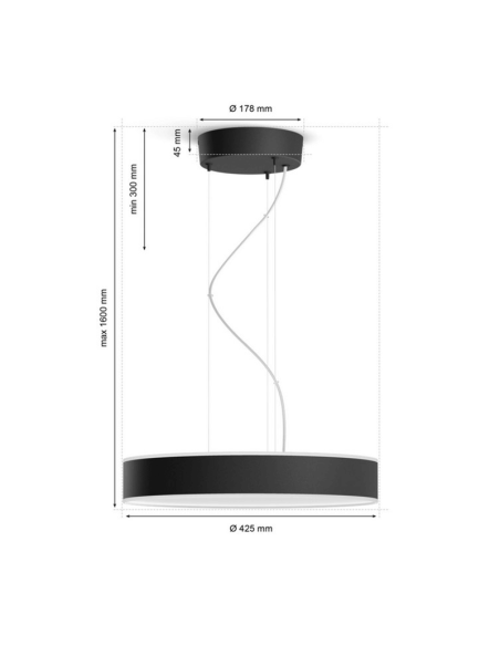 Lámpara techo LED inteligente Enrave negro 33,5W medidas producto