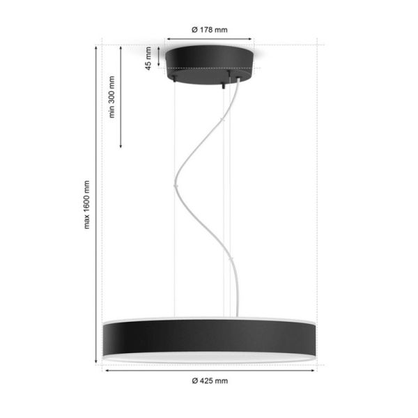 Plafonnier LED intelligent Enrave noir 33,5W mesures du produit