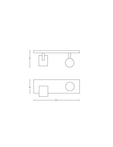 Spot LED 2 lumières Runner noir 2x5W mesures du produit