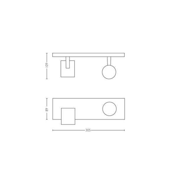 Spot LED 2 lumières Runner blanc 2x5W mesures du produit
