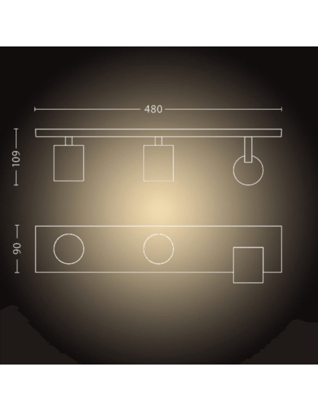 Foco LED 3 luces Runner negro medidas producto