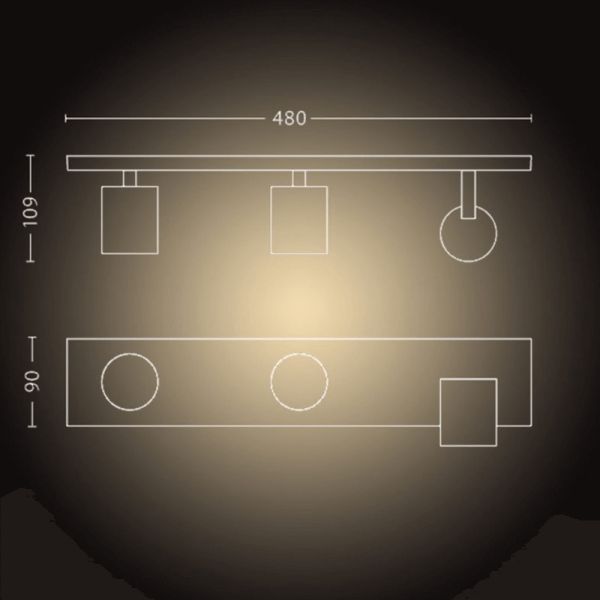 Projetor LED de 3 luzes Runner branco medidas do produto