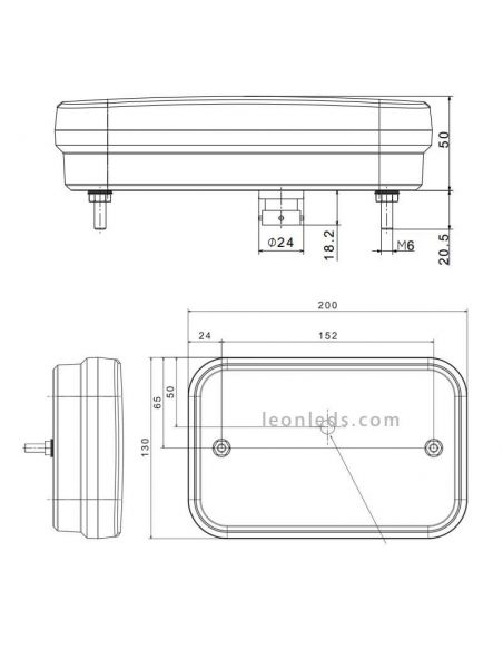 Dimensiones de Piloto Trasero LED Con CanBus Pin sin luz de matricula 12V Fristom | LeonLeds