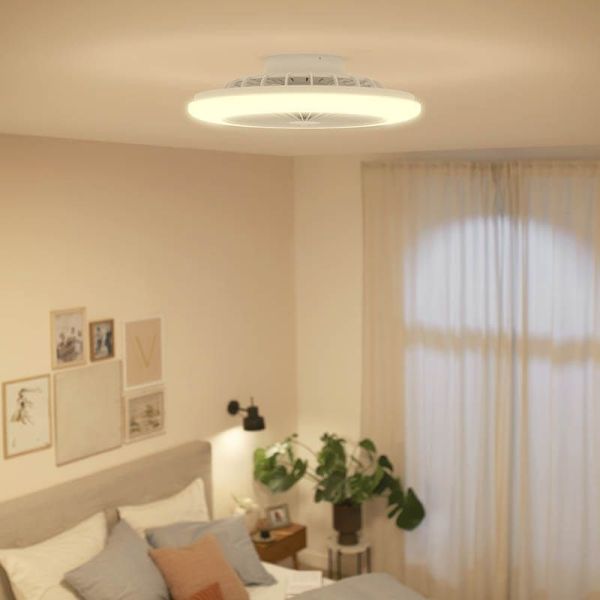 Plafón Ventilador LED de techo Amigo, blanco DC - 20W - Luz regulable 2700K A 6500K 4000Lm Philips | LeonLeds