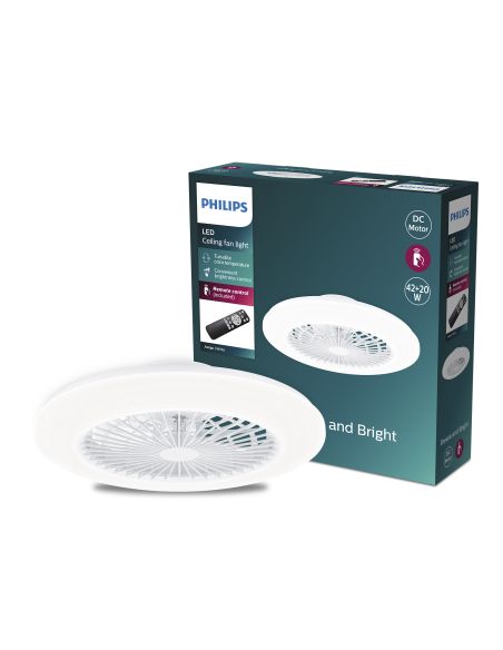 Plafón Ventilador LED de techo Amigo, blanco DC - 20W - Luz regulable 2700K A 6500K 4000Lm Philips | LeonLeds