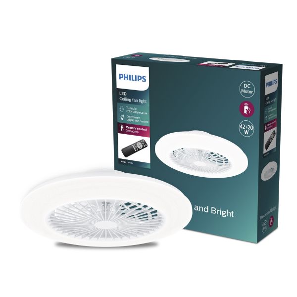 Plafón Ventilador LED de techo Amigo, blanco DC - 20W - Luz regulable 2700K A 6500K 4000Lm Philips | LeonLeds