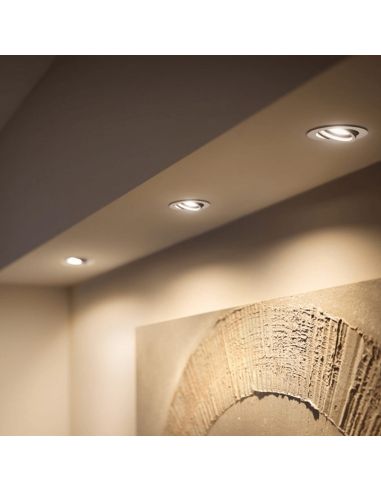 Pack focos empotrables redondo Milliskin blanco Philips Hue detalle luz encendida